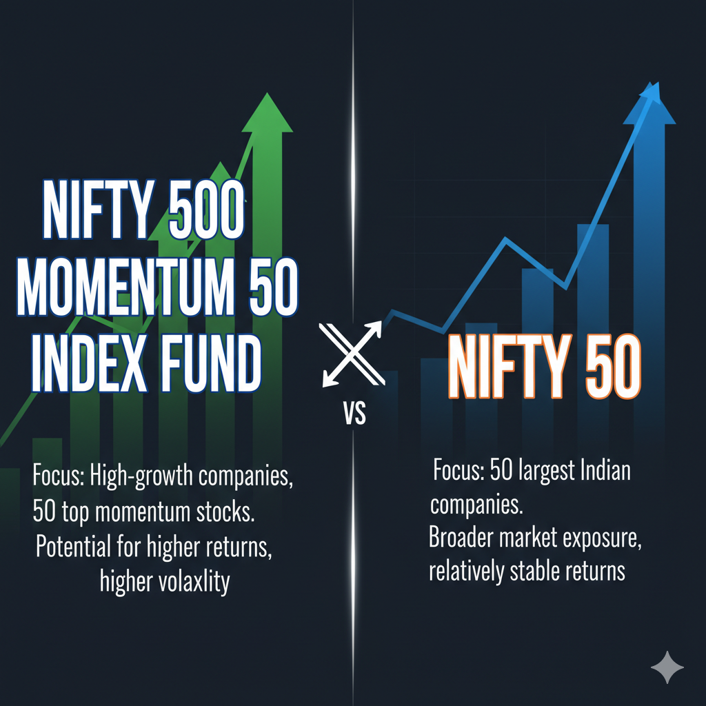 Nifty 500 Momentum 50 Index Fund और Nifty 50 के बीच बीते 20 वर्षों का डिटेल्ड और ऑथेंटिक परफॉरमेंस कंपैरिजन एनलिसिस। कौन सा इंडेक्स रहा आगे, किसमें है लॉन्ग टर्म में ज्यादा मुनाफा और किन बिंदुओं पर करें निवेश का फैसला।